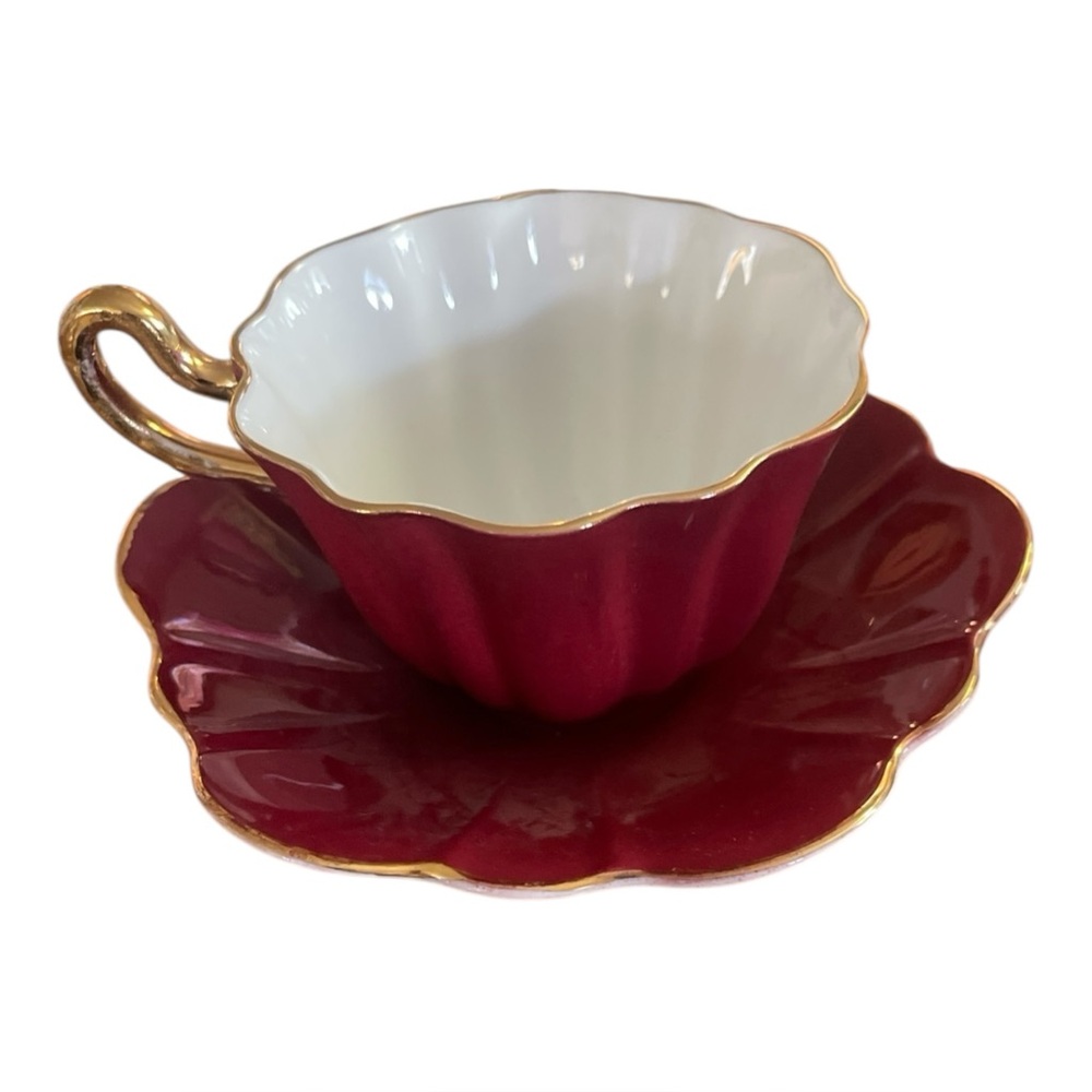 Royal Stuart Spencer Stevenson Harlequin Cups And Saucers  Burgandy